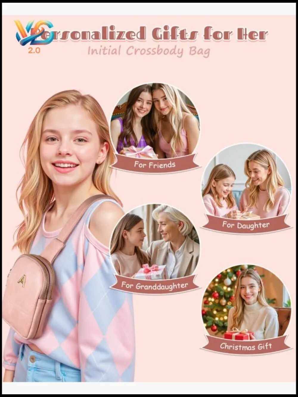 Personalized Initial Sling Crossbody Bag for Girls Teen